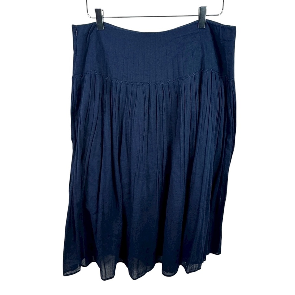Lauren Ralph Lauren Navy Blue Crinkle Flowy Midi Skirt Women's 10 - Picture 3 of 8